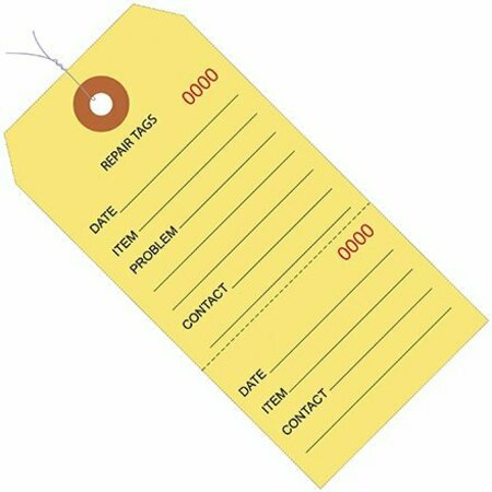 BSC PREFERRED 6 1/4 x 3 1/8'' Yellow RePairs Tags Consecutively Numbered - Pre-Wired, 1000PK S-10752YPW